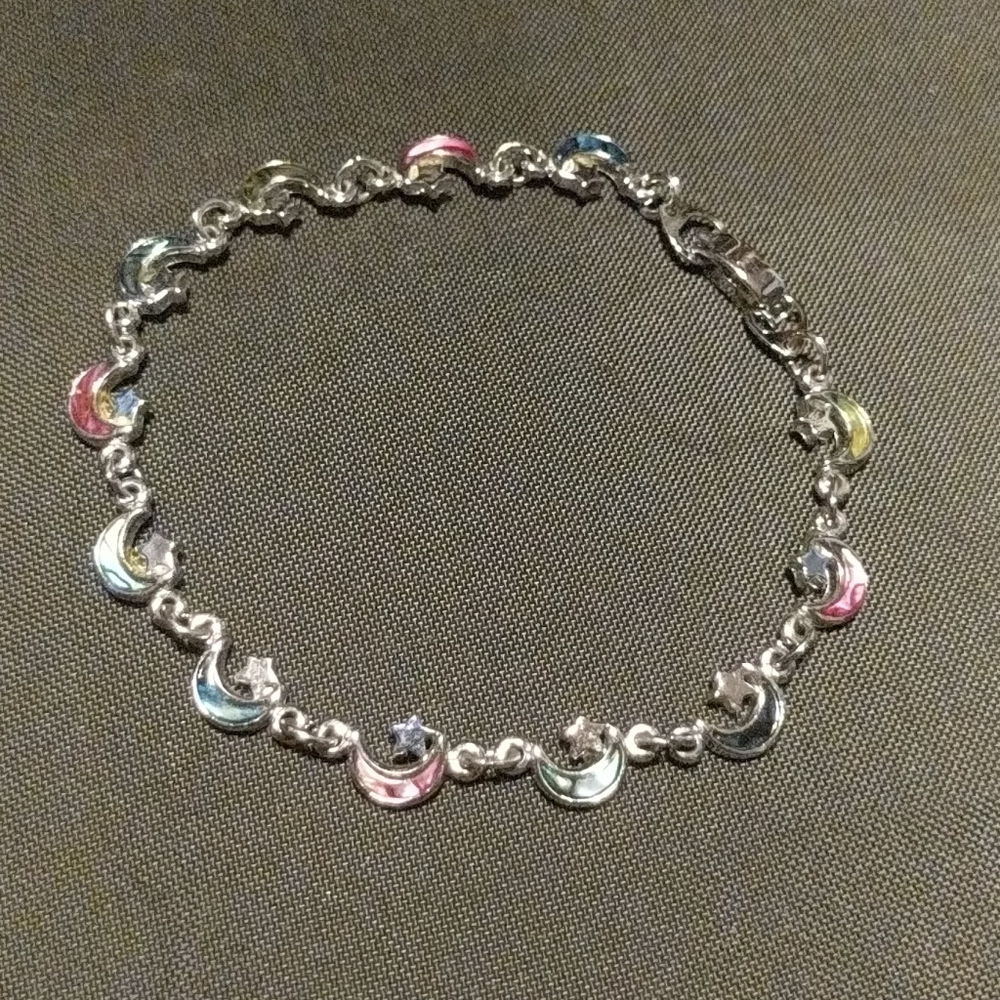 Vintage Rainbow stoned Moon and Stars bracelet